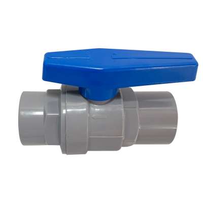 Viet Nam Grey plastic two pieces pvc ball valve with blue handle with base