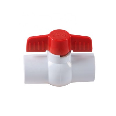 India type high quality cheap white pvc ball valve with socket with red butterfly handle