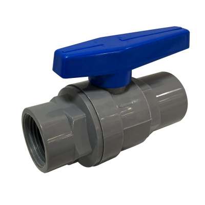 High quality dark grey plastic two pieces pvc ball valve with blue handle with thread 1/2''-4'' color can be customized