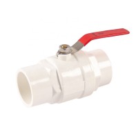 pvc compact white two pieces ball valve with red stainless steel handle