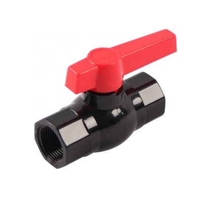 Good Quality Black PVC Threaded Ball Valve with red rectangular handle