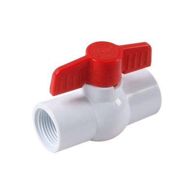 South American type high quality cheap white pvc ball valve with thread with red butterfly handle