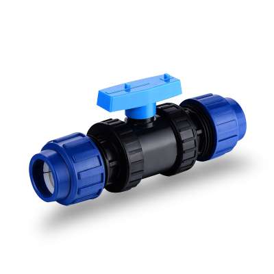 Double union ball valve pp compression fittings