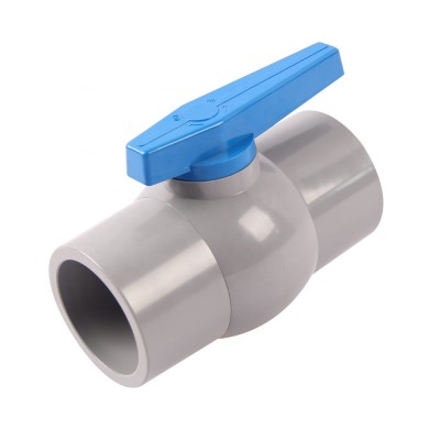 PVC standard size 1/2"-8" grey body plastic compact ball valve with blue long rectangular handle China high quality