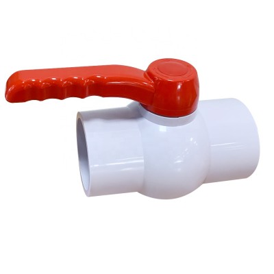 New product high quality  plastic pvc compact ball valve with red ABS material new long handle white body with thread